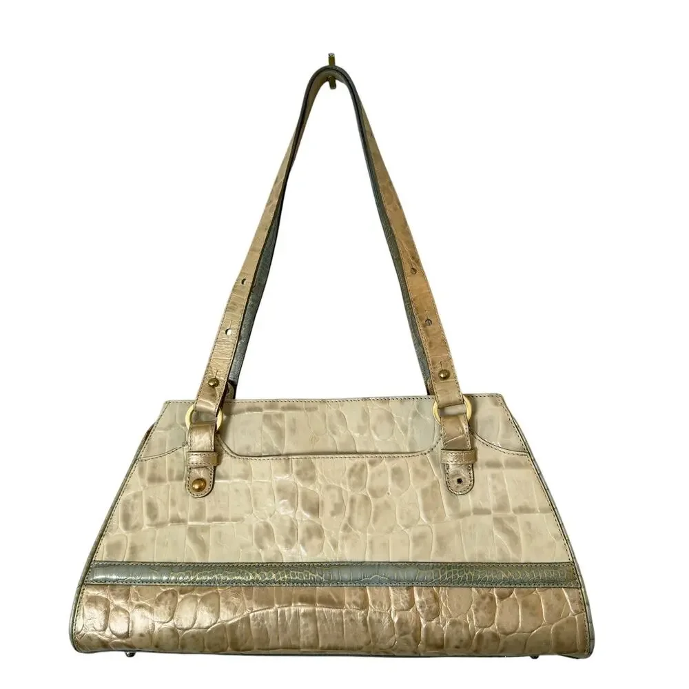 Brahmin Lucinda Tricolor Croc Embossed Leather Shoulder Bag Cream Sage Champagne
